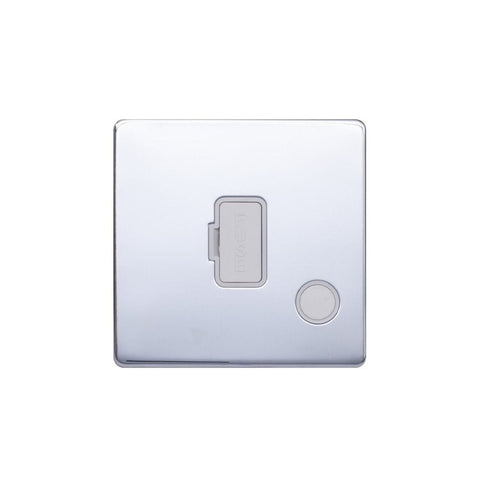 Screwless Polished Chrome - White Trim - Raised Plate Screwless Raised - Polished Chrome 13A UnSwitched Connection Unit Flex Outlet - White Trim