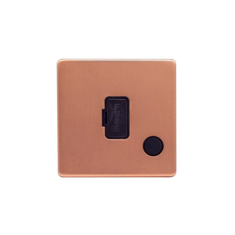 Screwless Brushed Copper - Black Trim - Raised Plate Screwless Raised - Brushed Copper 13A UnSwitched Connection Unit Flex Outlet - Black Trim