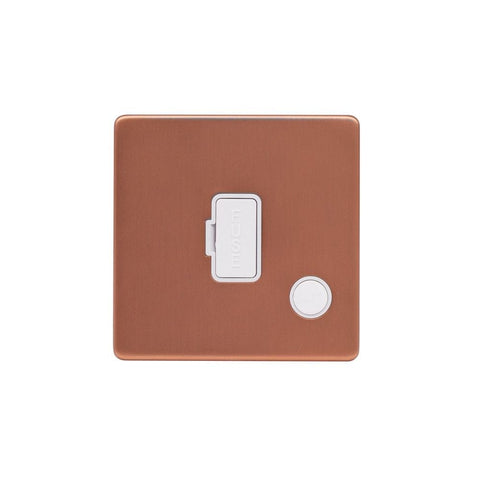 Screwless Brushed Copper - White Trim - Raised Plate Screwless Raised - Brushed Copper 13A UnSwitched Connection Unit Flex Outlet - White Trim