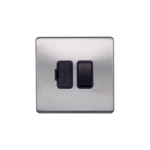 Screwless Raised - Brushed Chrome 13A Switched Fuse Connection Unit - Black Trim - SE Home