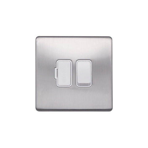 Screwless Raised - Brushed Chrome 13A Switched Fuse Connection Unit - White Trim - SE Home