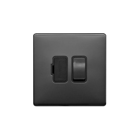 Screwless Raised - Black Nickel 13A Switched Fuse Connection Unit - Black Trim - SE Home