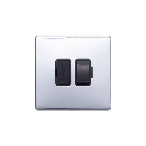 Screwless Polished Chrome - Black Trim - Raised Plate Screwless Raised - Polished Chrome 13A Switched Fuse Connection Unit - Black Trim