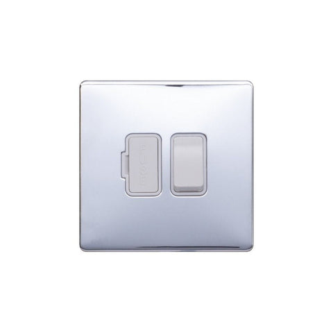 Screwless Polished Chrome - White Trim - Raised Plate Screwless Raised - Polished Chrome 13A Switched Fuse Connection Unit - White Trim