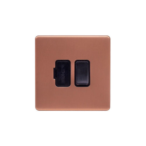 Screwless Raised - Brushed Copper 13A Switched Fuse Connection Unit - Black Trim - SE Home