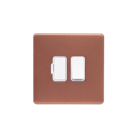 Screwless Brushed Copper - White Trim - Raised Plate Screwless Raised - Brushed Copper 13A Switched Fuse Connection Unit - White Trim