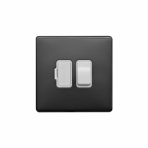 Screwless Raised - Black Nickel 13A Switched Fuse Connection Unit - White Trim - SE Home