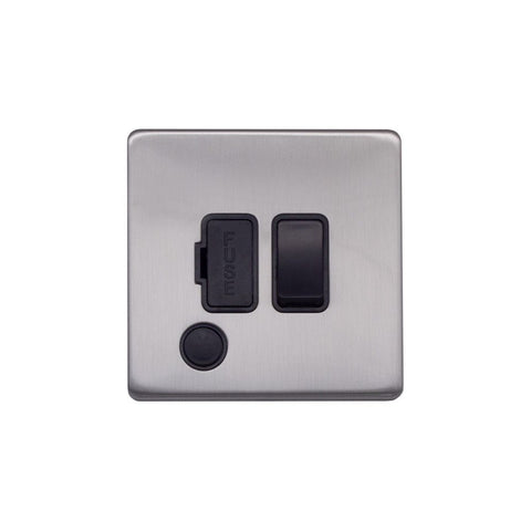 Screwless Brushed Chrome - Black Trim - Raised Plate Screwless Raised - Brushed Chrome 13A Switched Fuse Connection Unit Flex Outlet - Black Trim