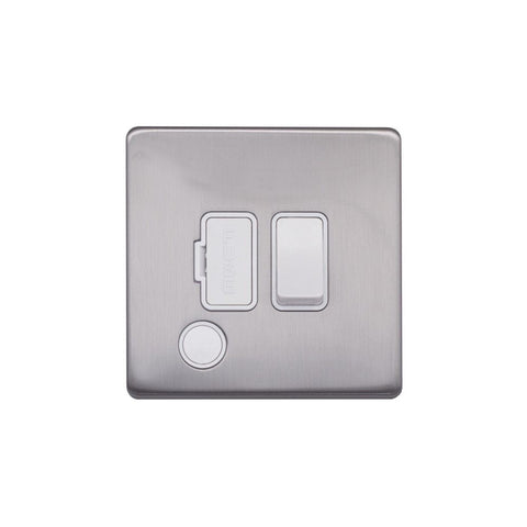 Screwless Brushed Chrome - White Trim - Raised Plate Screwless Raised - Brushed Chrome 13A Switched Fuse Connection Unit Flex Outlet - White Trim