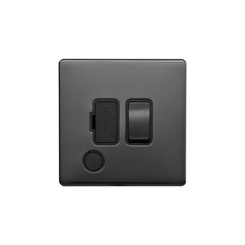 Screwless Raised - Black Nickel 13A Switched Fuse Connection Unit Flex Outlet - Black Trim - SE Home