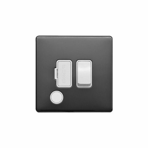Screwless Raised - Black Nickel 13A Switched Fuse Connection Unit Flex Outlet - White Trim - SE Home