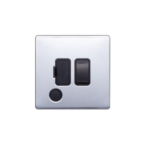 Screwless Raised - Polished Chrome 13A Switched Fuse Connection Unit Flex Outlet - Black Trim - SE Home
