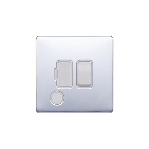 Screwless Polished Chrome - White Trim - Raised Plate Screwless Raised - Polished Chrome 13A Switched Fuse Connection Unit Flex Outlet - White Trim