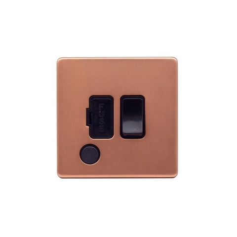 Screwless Brushed Copper - Black Trim - Raised Plate Screwless Raised - Brushed Copper 13A Switched Fuse Connection Unit Flex Outlet - Black Trim