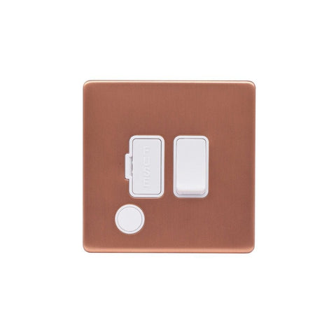 Screwless Brushed Copper - White Trim - Raised Plate Screwless Raised - Brushed Copper 13A Switched Fuse Connection Unit Flex Outlet - White Trim