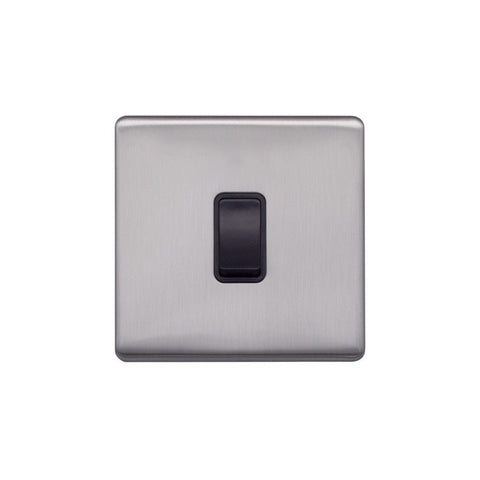 Screwless Brushed Chrome - Black Trim - Raised Plate Screwless Raised - Brushed Chrome 20A 1 Gang Double Pole Switch - Black Trim