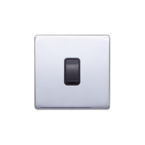 Screwless Raised - Polished Chrome 20A 1 Gang Double Pole Switch - Black Trim - SE Home
