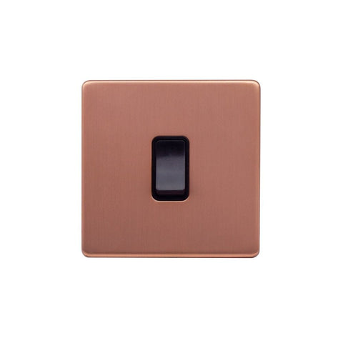 Screwless Brushed Copper - Black Trim - Raised Plate Screwless Raised - Brushed Copper 1 Gang Intermediate Light Switch - Black Trim