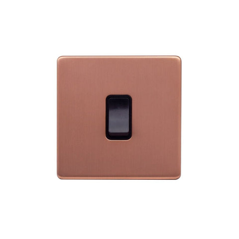 Screwless Raised - Brushed Copper 10A 1 Gang 2 Way Light Switch - Black Trim - SE Home