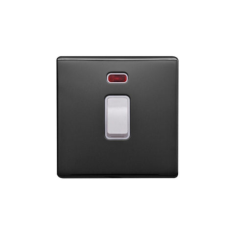 Screwless Raised - Black Nickel 20A 1 Gang Double Pole Switch & Neon-White Trim - White Trim - SE Home