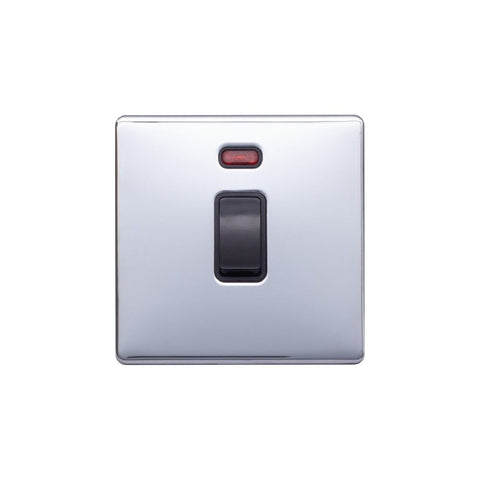 Screwless Raised - Polished Chrome 20A 1 Gang Double Pole Switch & Neon-Black Trim - Black Trim - SE Home