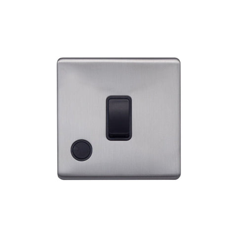 Screwless Raised - Brushed Chrome 20A 1 Gang Double Pole Switch Flex Outlet - Black Trim - SE Home