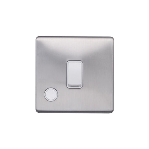 Screwless Brushed Chrome - White Trim - Raised Plate Screwless Raised - Brushed Chrome 20A 1 Gang Double Pole Switch Flex Outlet - White Trim