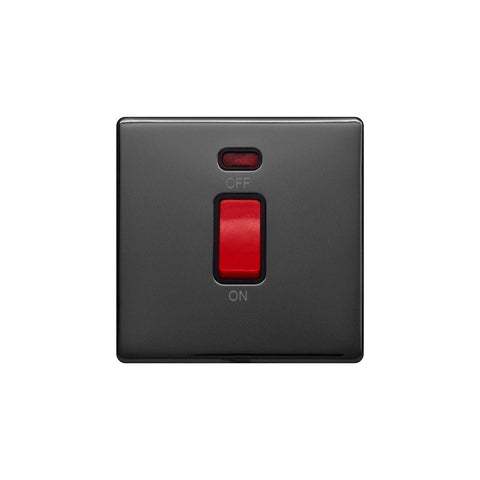 Screwless Raised - Black Nickel 45A 1 Gang Double Pole Switch, Single Plate - Black Trim - SE Home