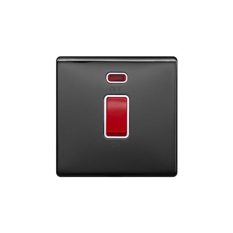 Screwless Raised - Black Nickel 45A 1 Gang Double Pole Switch, Single Plate - White Trim - SE Home