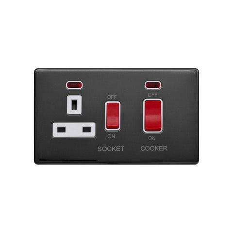 Screwless Black Nickel - White Trim - Raised Plate Screwless Raised - Black Nickel 45A Cooker Control Unit & Neon-White Trim - White Trim