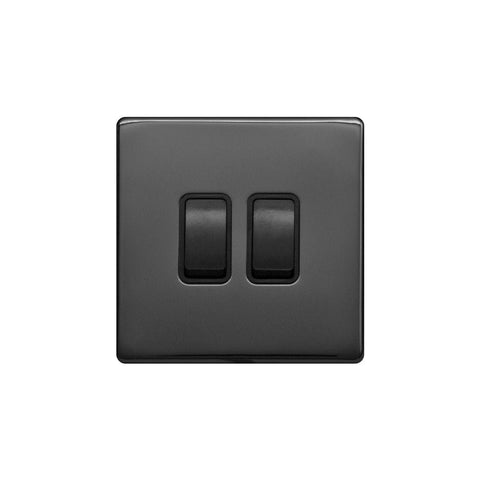 Screwless Raised - Black Nickel 10A 2 Gang 2 Way Light Switch - Black Trim - SE Home