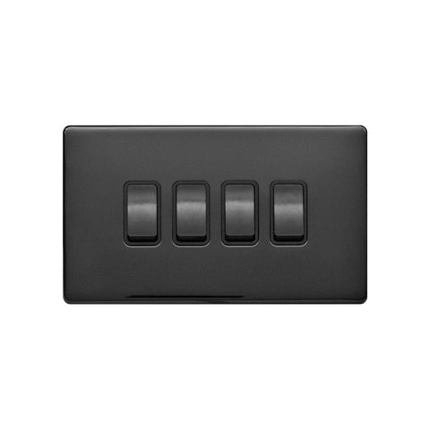 Screwless Black Nickel - Black Trim - Raised Plate Screwless Raised - Black Nickel 10A 4 Gang 2 Way Light Switch - Black Trim