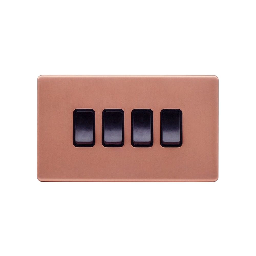 Screwless Raised Brushed Copper 10A 4 Gang 2 Way Light Switch Blac SE Home