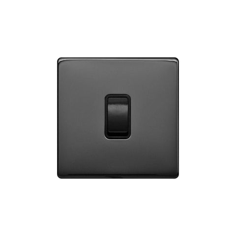 Screwless Black Nickel - Black Trim - Raised Plate Screwless Raised - Black Nickel 20A 1 Gang Double Pole Switch - Black Trim