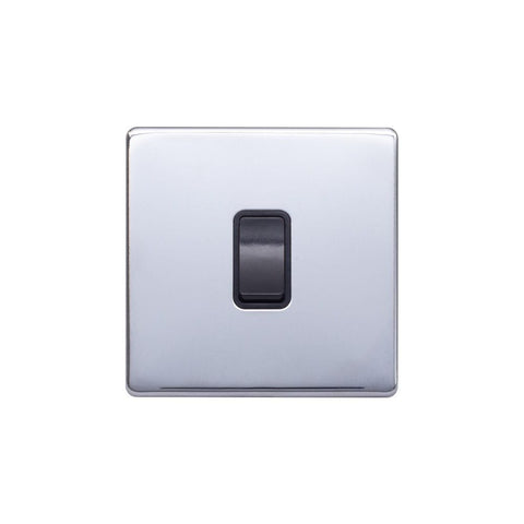 Screwless Polished Chrome - Black Trim - Raised Plate Screwless Raised - Polished Chrome 1 Gang Intermediate Light Switch - Black Trim