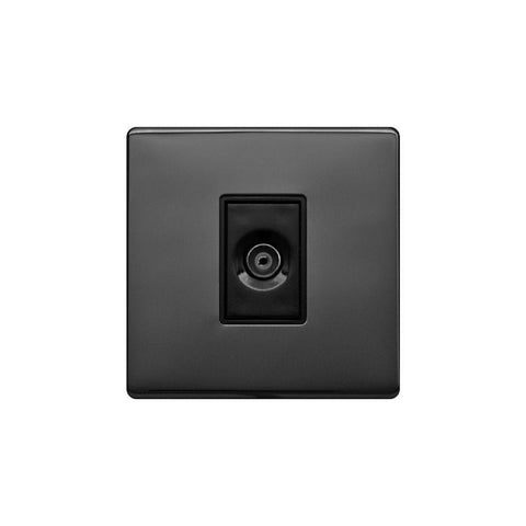 Screwless Black Nickel - Black Trim - Raised Plate Screwless Raised - Black Nickel 1 Gang TV Socket - Black Trim