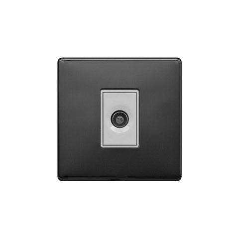 Screwless Black Nickel - White Trim - Raised Plate Screwless Raised - Black Nickel 1 Gang TV Socket - White Trim