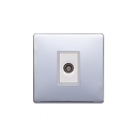 Screwless Raised - Polished Chrome 1 Gang TV Socket - White Trim - SE Home