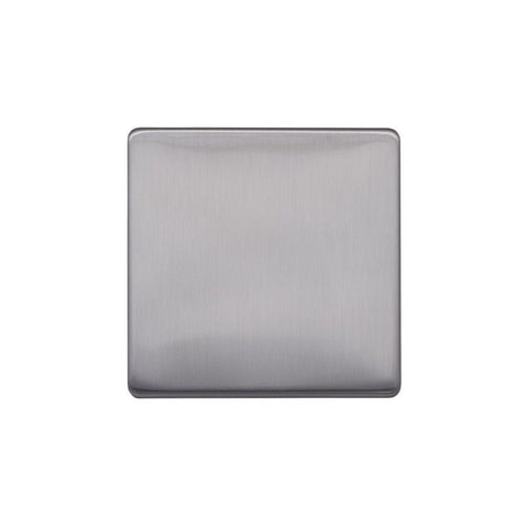 Screwless Raised - Brushed Chrome Single Blank Plates - White Trim - SE Home