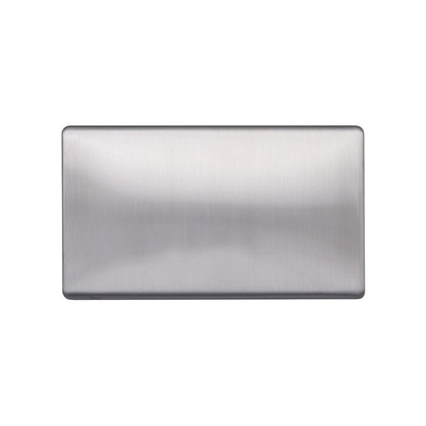 Screwless Brushed Chrome - White Trim - Raised Plate Screwless Raised - Brushed Chrome Double Blank Plates - White Trim