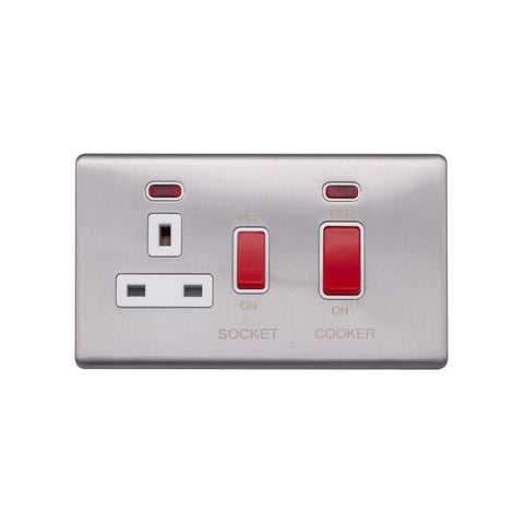 Screwless Raised - Brushed Chrome 45A Cooker Control Unit & Neon- White Trim - SE Home