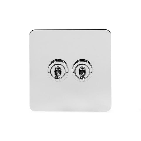 Screwless White and Polished Chrome - White Trim Screwless Fusion White & Polished Chrome With Chrome Edge 20A 2 Gang Intermediate Toggle Light Switch White Trim