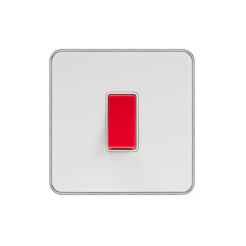 Screwless Fusion White Metal Plate with Chrome Edge 45A 1 Gang Double Pole Switch, Single Plate White Trim - SE Home
