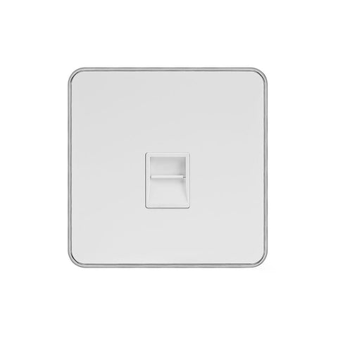 Screwless Fusion White Metal Plate with Chrome Edge 1 Gang Tel Master Socket,Black Trim White Trim - SE Home