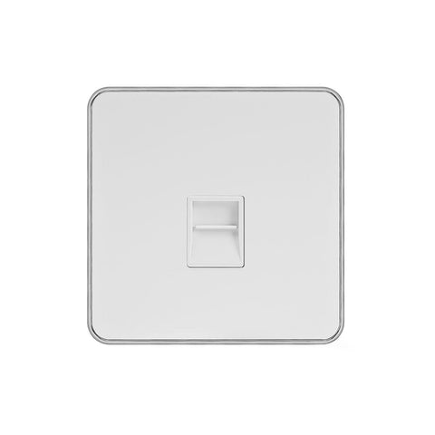Screwless Fusion White Metal Plate with Chrome Edge 1 Gang Tel Secondary Socket,Black Trim White Trim - SE Home