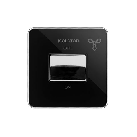 Screwless Fusion Black Nickel & Polished Chrome With Chrome Edge 10A 1 Gang 1 Way 3-Pole Fan Isolator Black Trim - SE Home