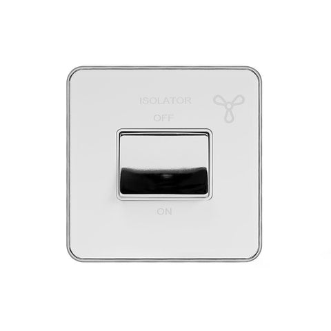 Screwless Fusion White & Polished Chrome With Chrome Edge 10A 1 Gang 1 Way 3-Pole Fan Isolator White Trim - SE Home