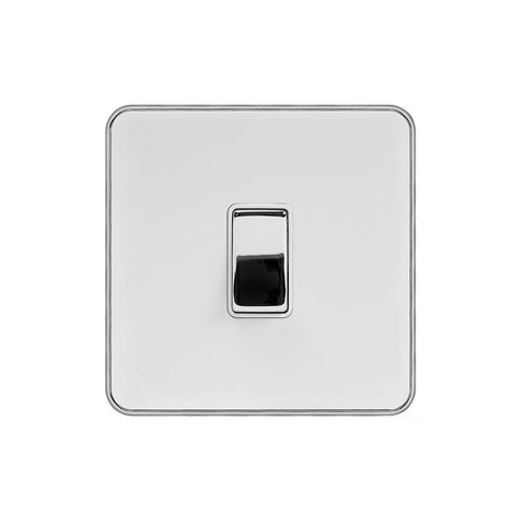 Screwless White and Polished Chrome - White Trim Screwless Fusion White & Polished Chrome With Chrome Edge 10A 1 Gang Intermediate Light Switch White Trim