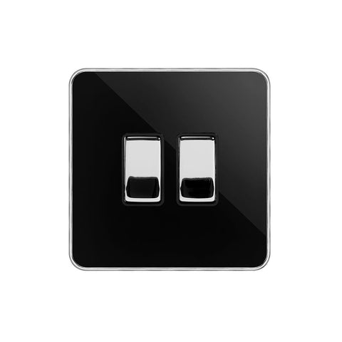 Screwless Fusion Black Nickel & Polished Chrome With Chrome Edge 10A 2 Gang Intermediate Light Switch Black Trim - SE Home