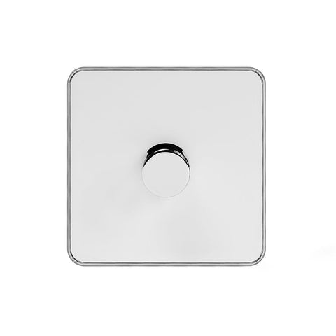 Screwless White and Polished Chrome - White Trim Screwless Fusion White & Polished Chrome With Chrome Edge 250W 1 Gang 2 Way Trailing Dimmer White Trim